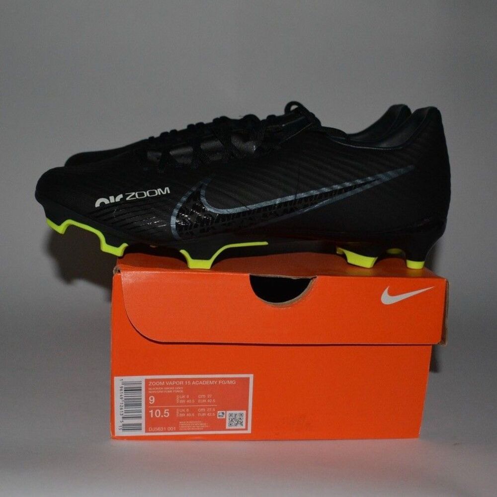 Nike Mercurial Vapor 15 Academy FG/MG Size 9 Black Grey Volt DJ5631-001 Cleat - Picture 8 of 8